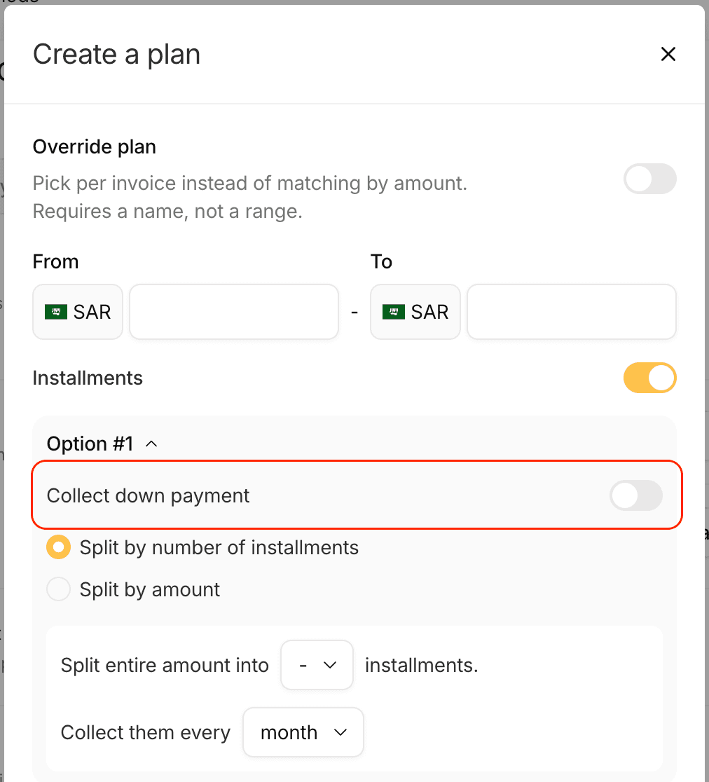 Collect Down payment toggle